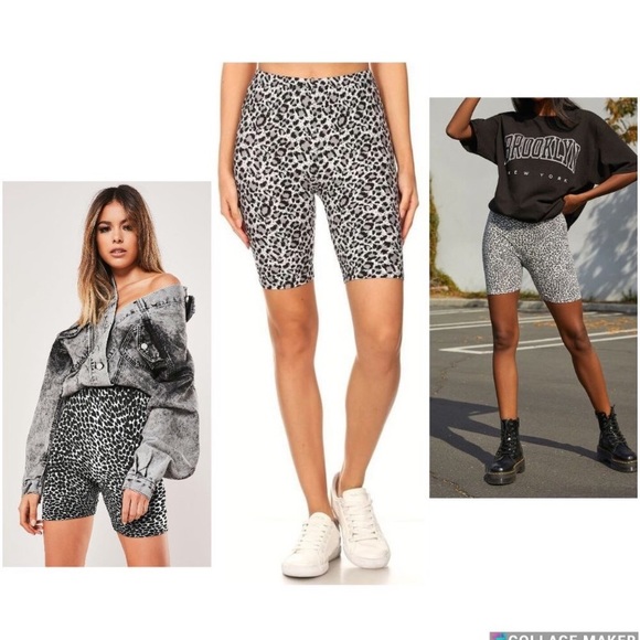 New Grey Leopard Animal Print High Waist Biker Shorts - Picture 1 of 5